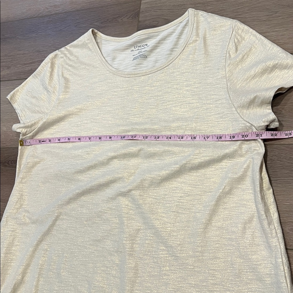 Chico's Shimmery Champagne Gold Short Sleeve High-Low Top Chico’s 3 (US size 16) - Picture 5 of 10